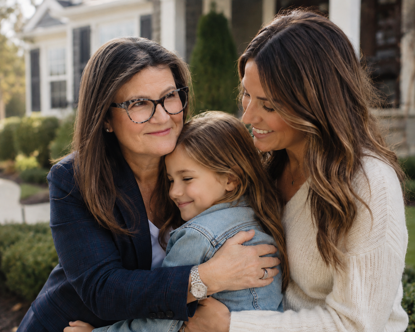 Crystal Langdon sharing a warm multi-generational moment with a client and her daughter